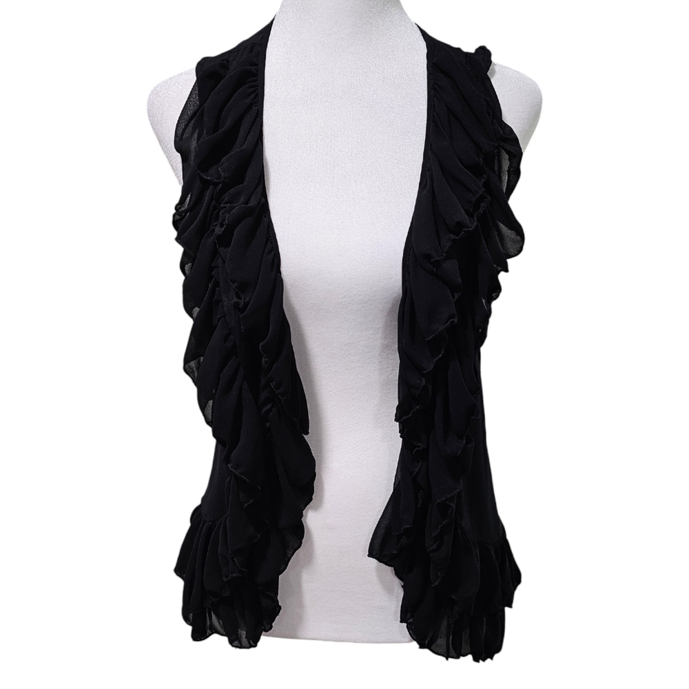 NWOT Forever 21 Women's Sleeveless Black Dressy Ruffled Open Front Vest - Size S